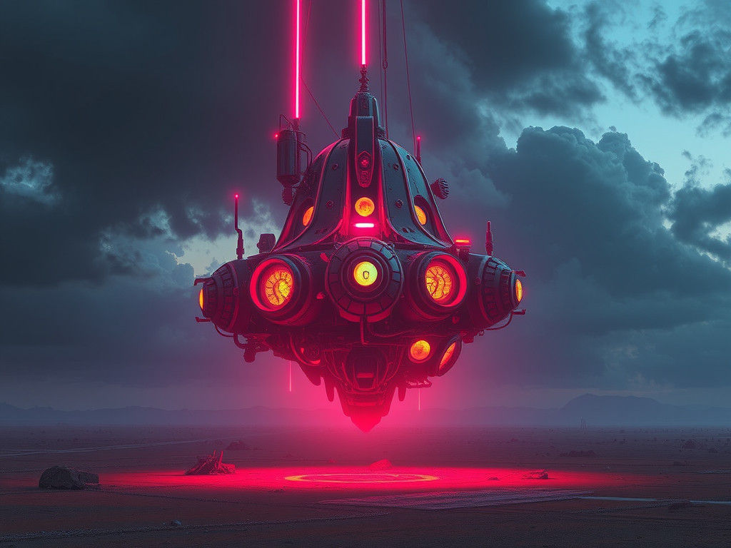 Eerie Futuristic Anomaly in Neon Landscape