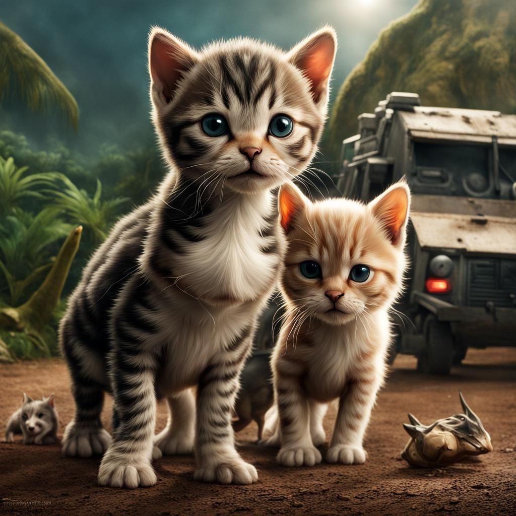 Kittens in Jurassic World Movie Poster