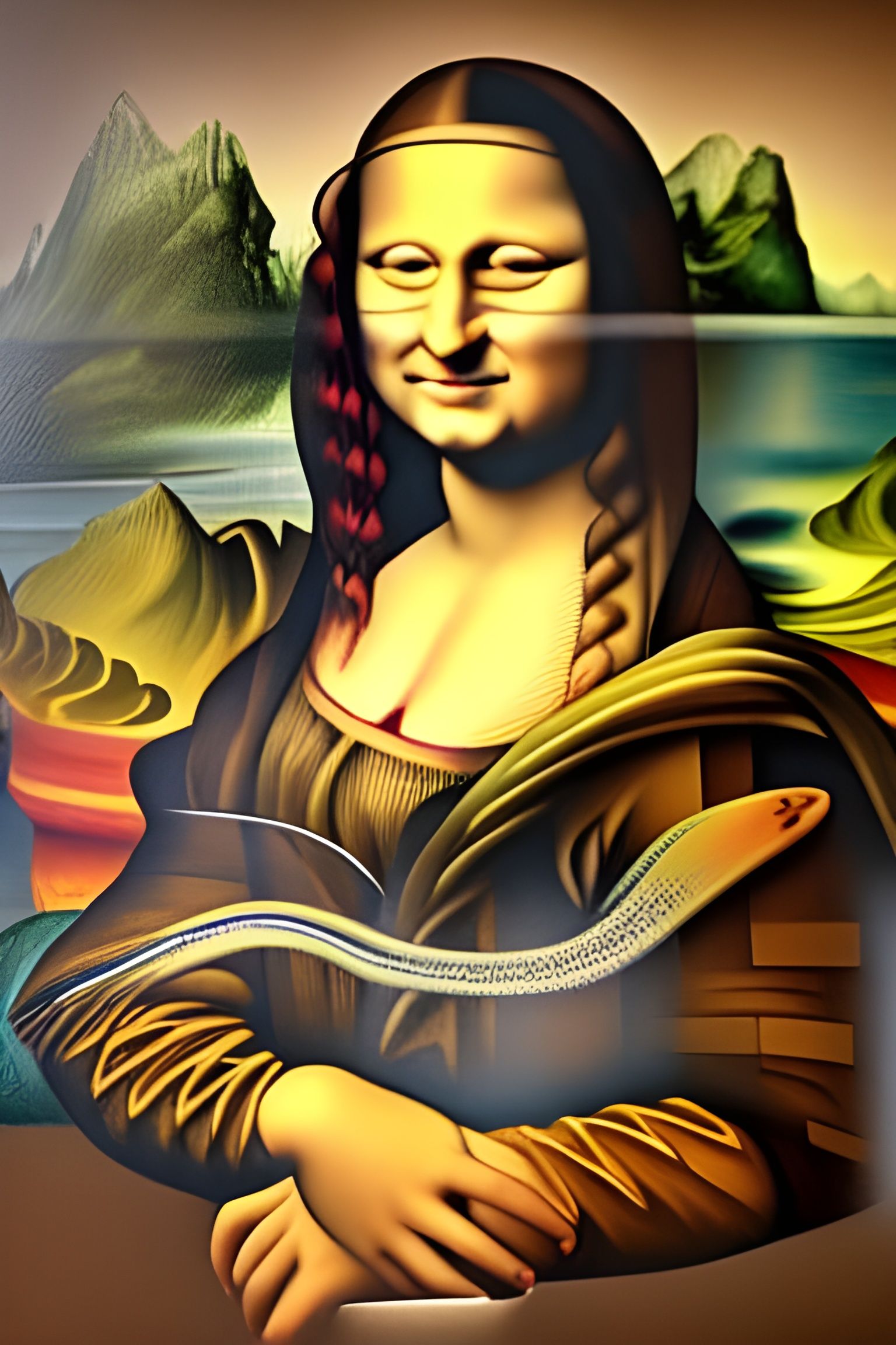Mona Lisa as Floral Surrealist Khokhloma Painting