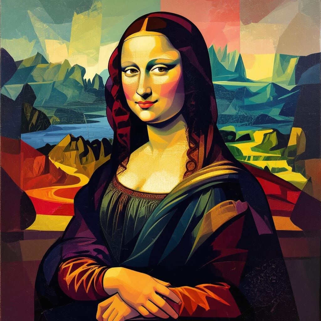 Cubist Mona Lisa in Vibrant Joyful Colors