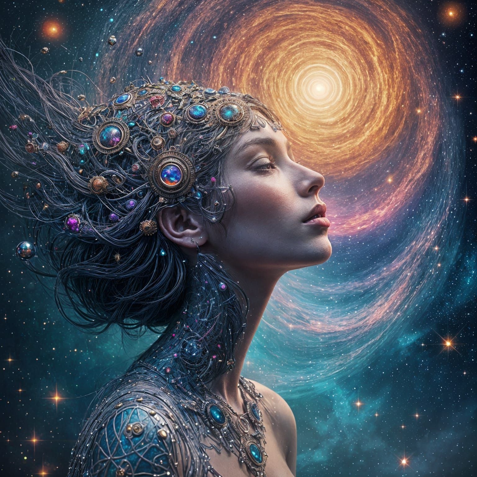 Sacred Astral Realm in Vibrant Holographic Style