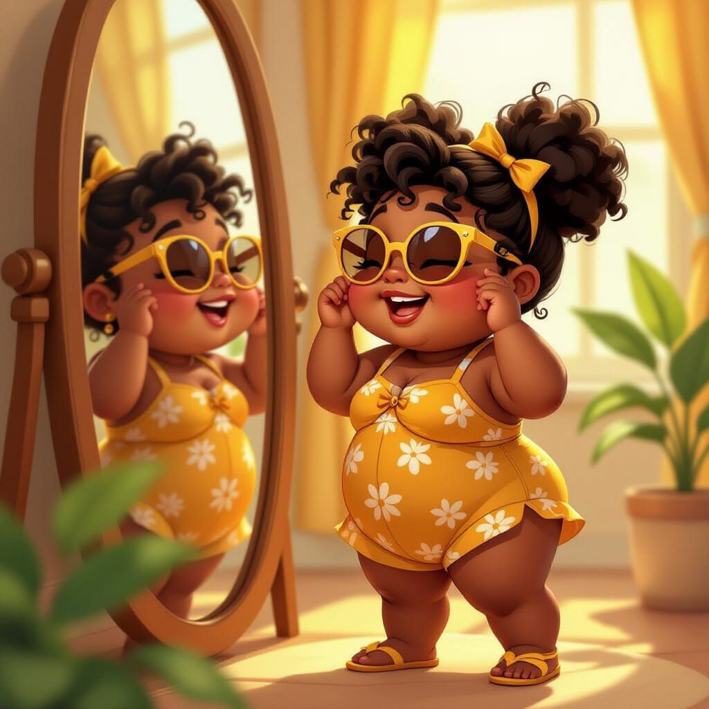 Joyful Black Girl with Sunglasses, Animation Style