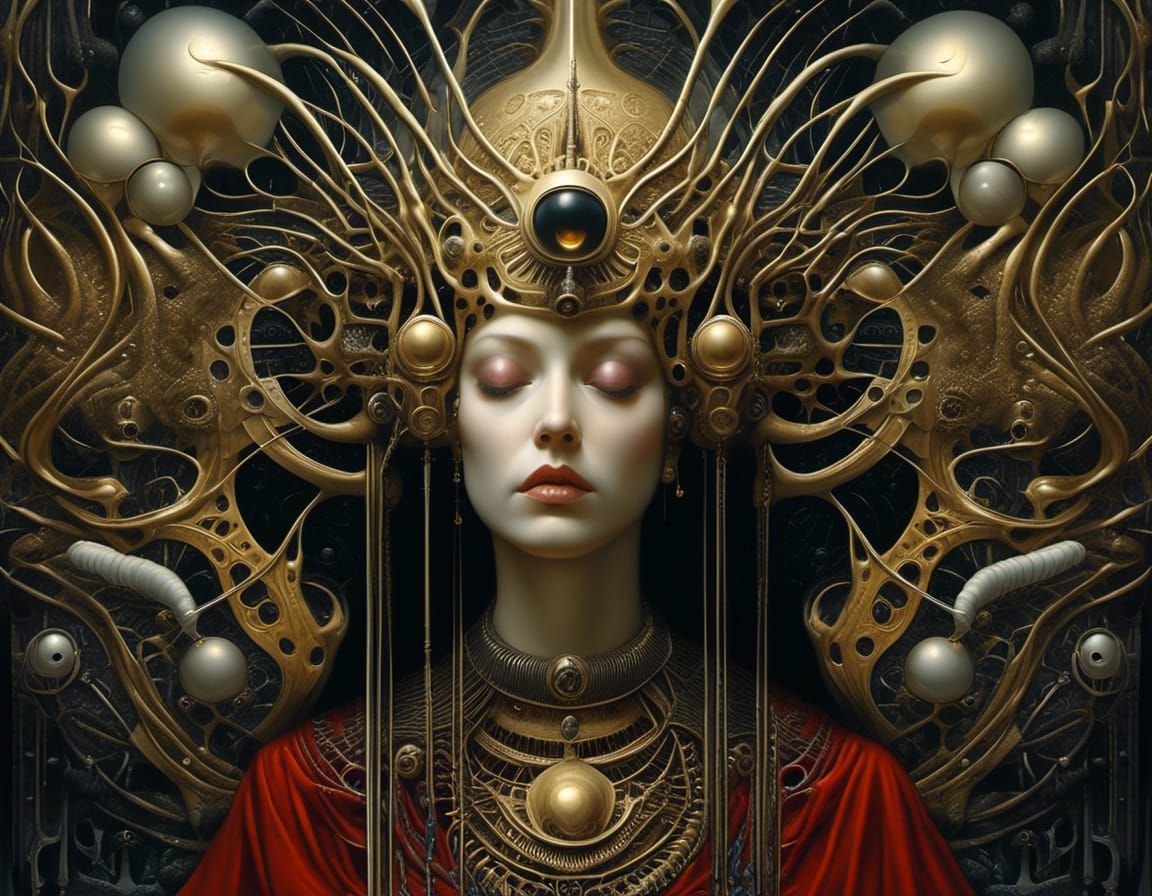 Surreal Veiled Woman in Gothic Oil Painting