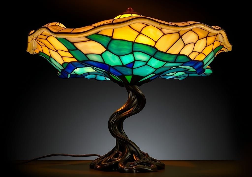 Iridescent Tiffany Lamp with Mushroom Cloud Shade