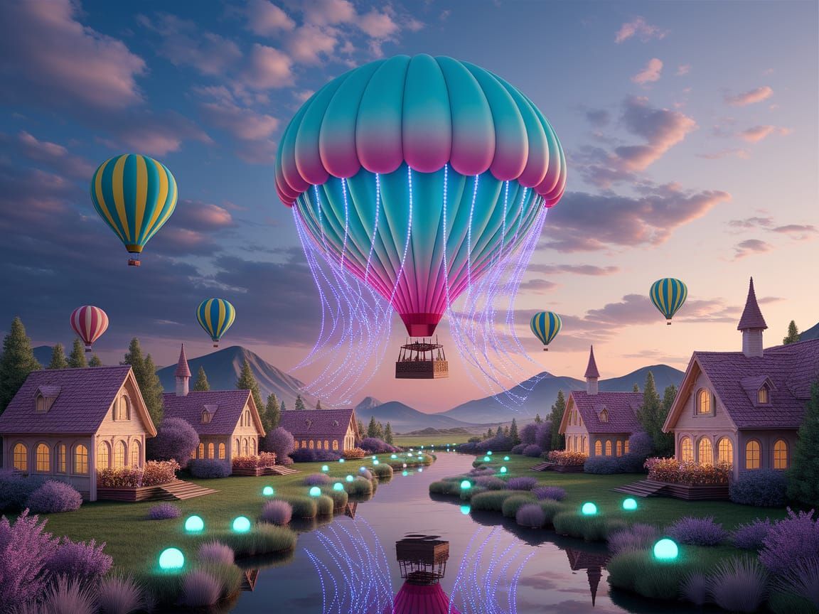 Majestic Jellyfish Hot Air Balloon in Candy Sky