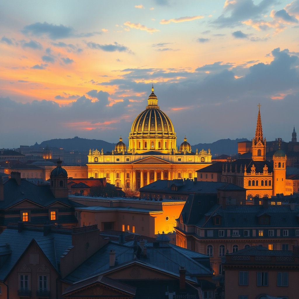 Vatican City at Dusk in Impressionistic Style