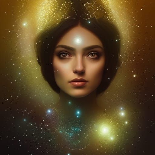portrait of a cosmic goddess, suit made out of stars and galaxies and cosmic energy, intricate, headshot, highly detaile...