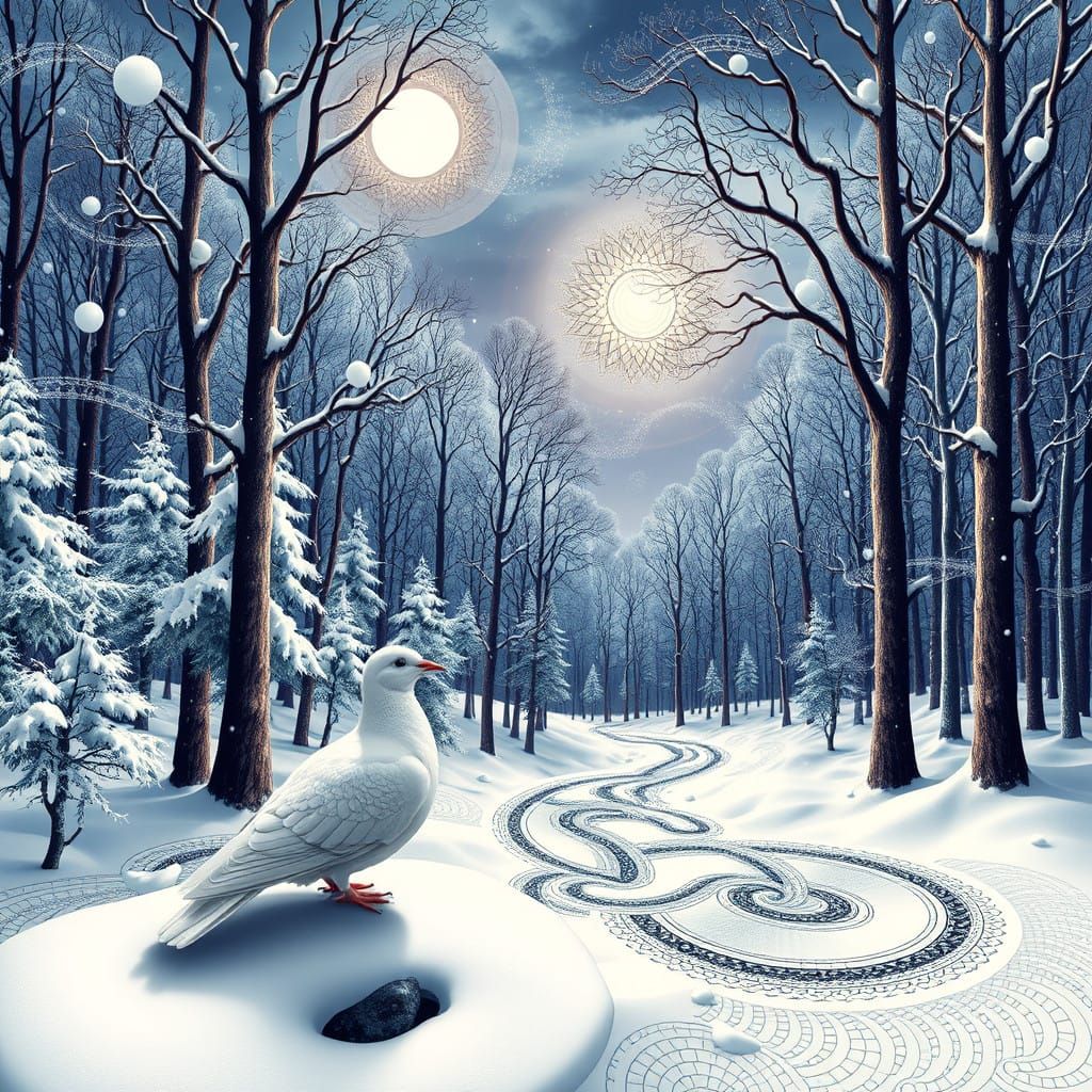 Whimsical Winter Forest in Surrealistic 3D