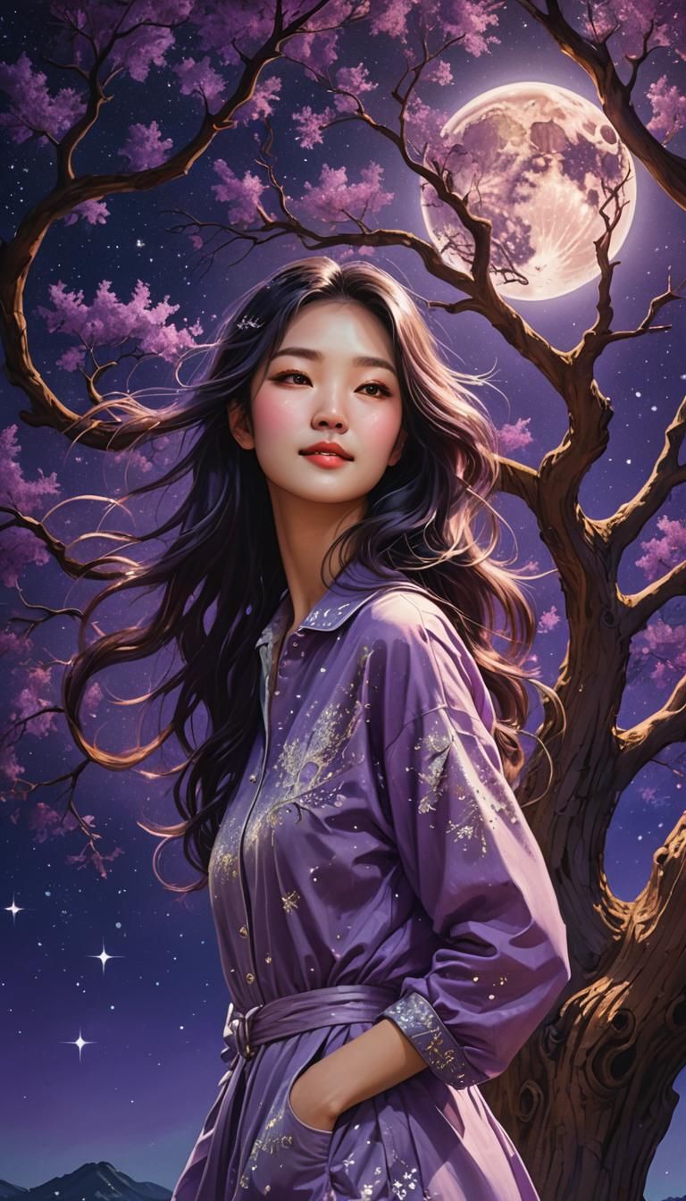 Majestic Tree Under Luminous Moonlit Sky