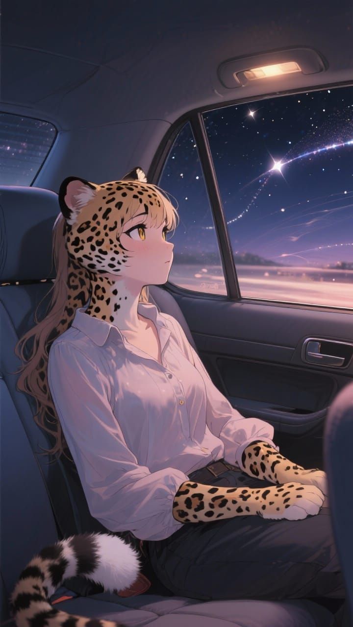 Anime Cheetah Girl Gazing at Starlight