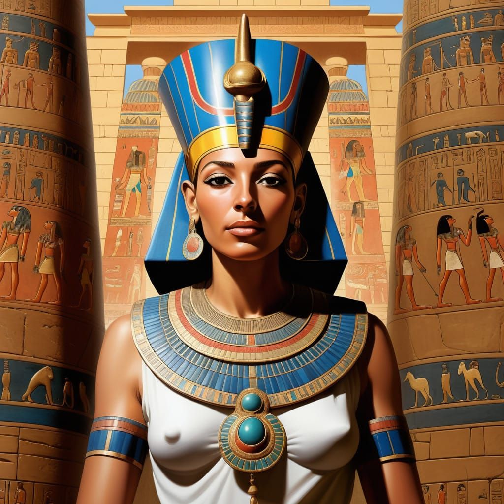 Egyptian Pharaoh Hatshepsut in Golden Headdress