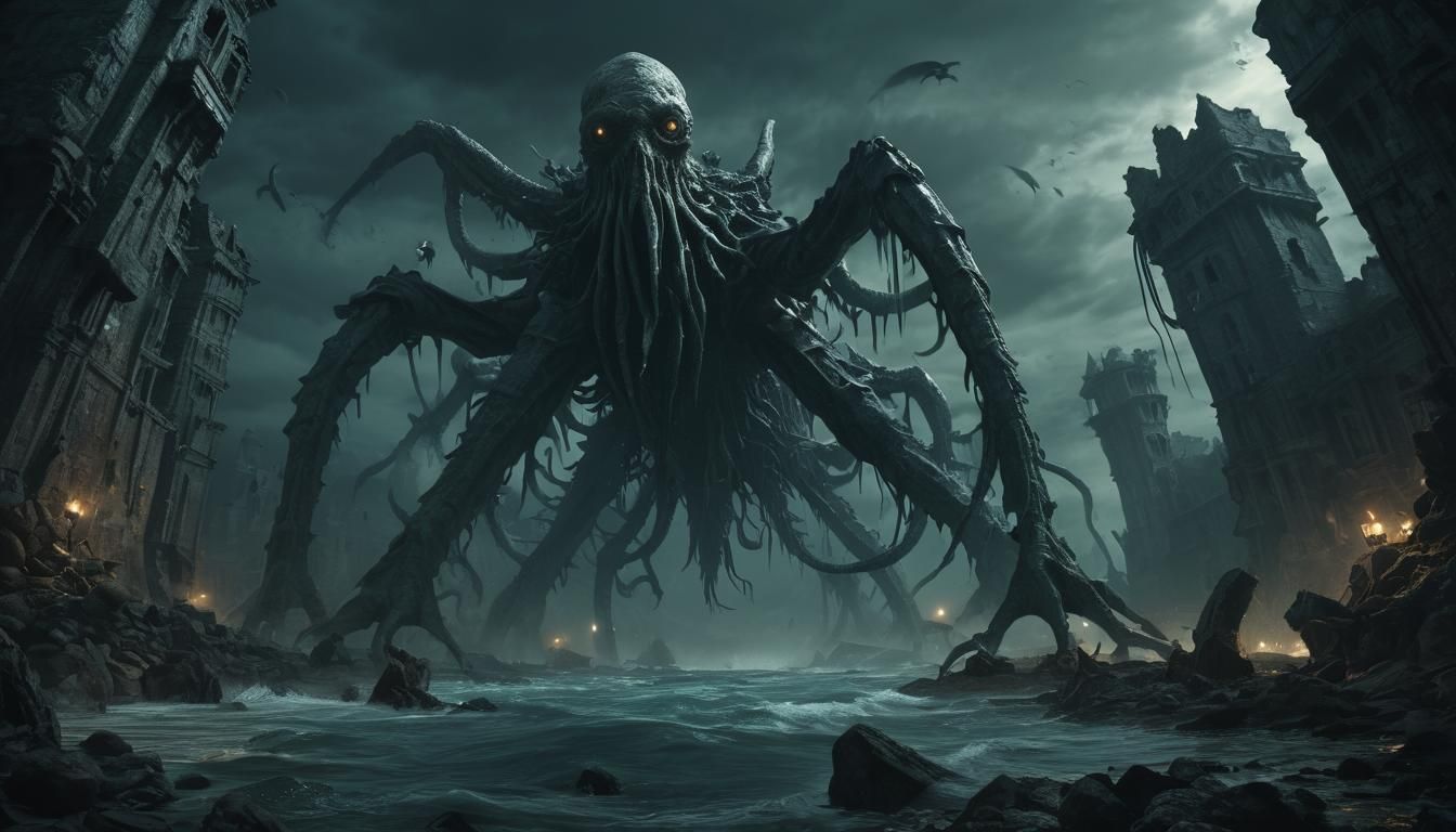 Dark Fantasy Coast with Lovecraftian Creatures