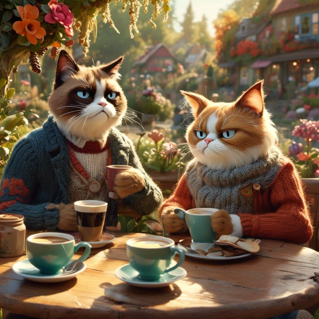 Grumpy Cat and Man in Morning Light