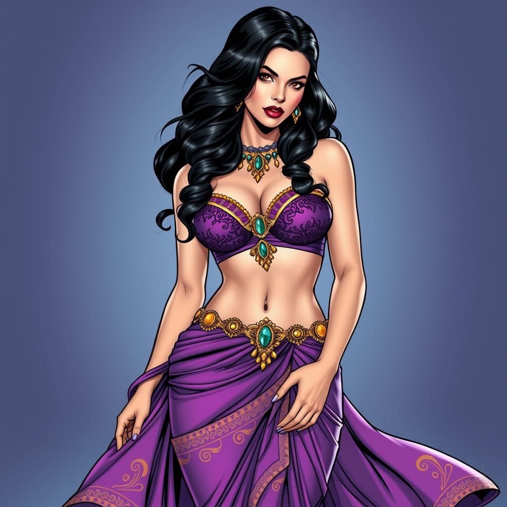 Talia al Ghul in Elegant Purple Belly Dancing Attire, DC Com...