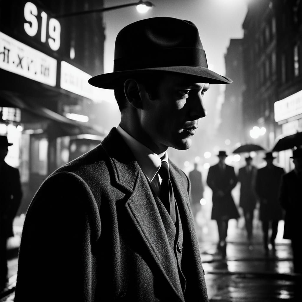 Elegant Man in Film Noir Style, Black and White Photography