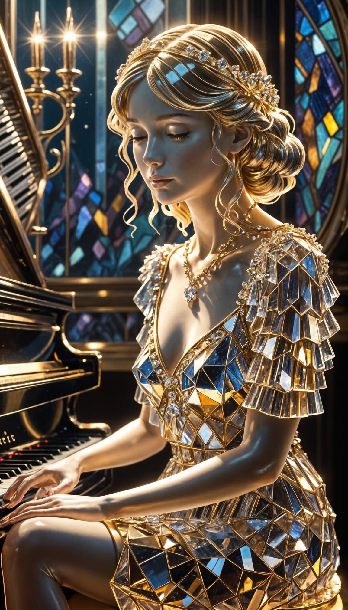 Crystal Statue: Girl at Piano