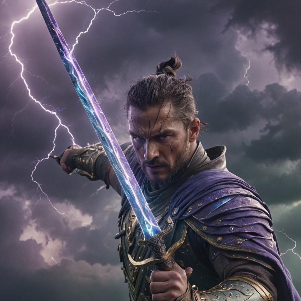 Lightning Blade Warrior in Hyperrealism Digital Art