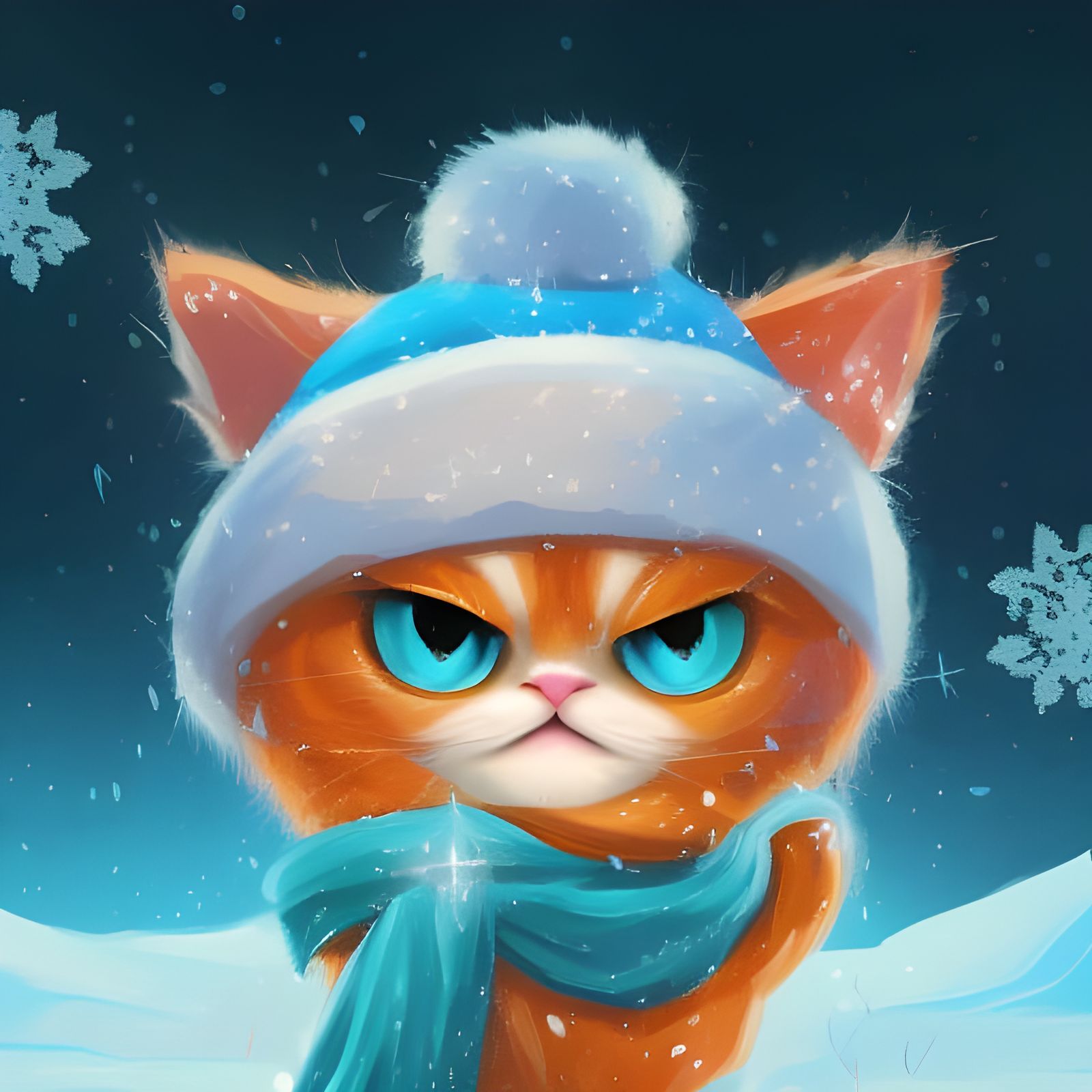 Grumpy Kitten in Winter Wonderland: 3D Cartoon
