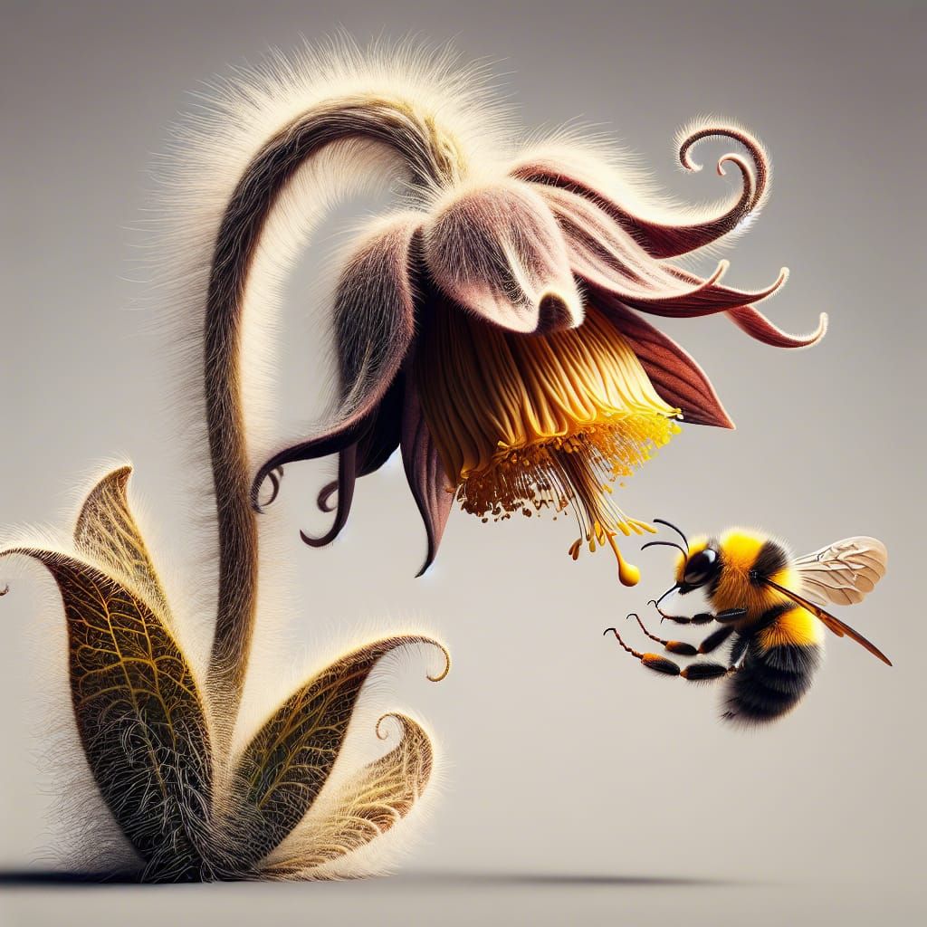 Hyperrealistic Flower Woman Nurturing Bumble Bee