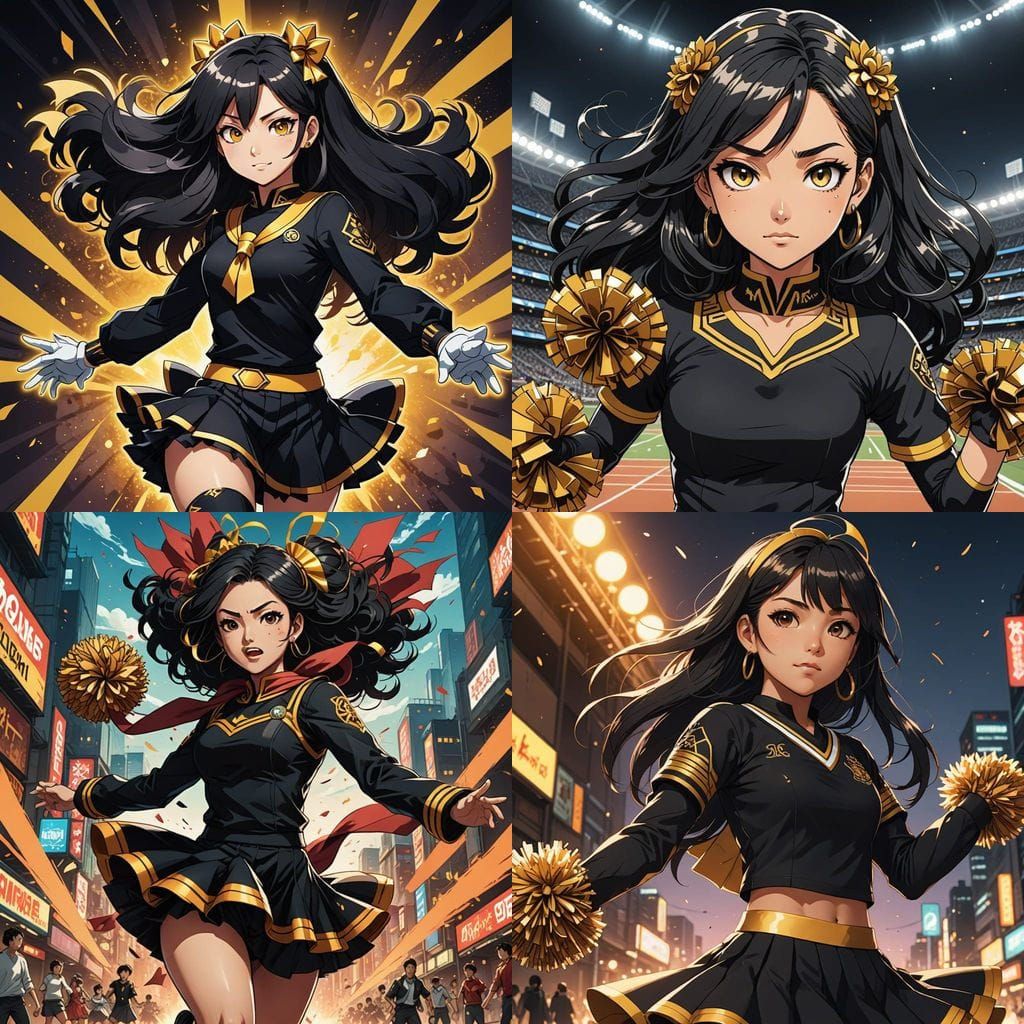 Vibrant Mexican Cheerleader in Dynamic Anime Style