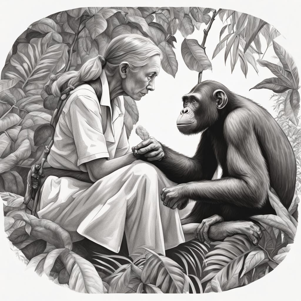 Jane Goodall Studying Primates in Jungle Research Station