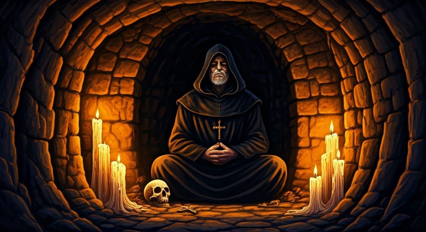 Hermit's Prayer: 1970s Fantasy Art in D&D Style