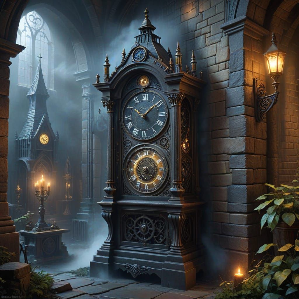 Gothic Clock Golem in Ethereal Fantasy Mist