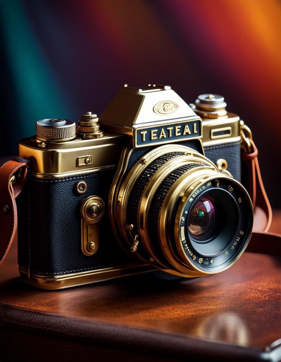 Vintage Camera in Hyperrealistic Splash Art Style