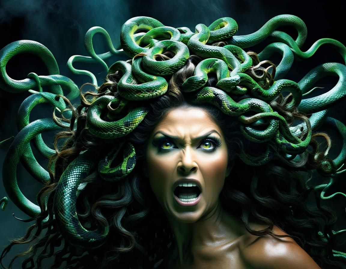 Medusa Portrait in Dark Fantasy Chiaroscuro Style