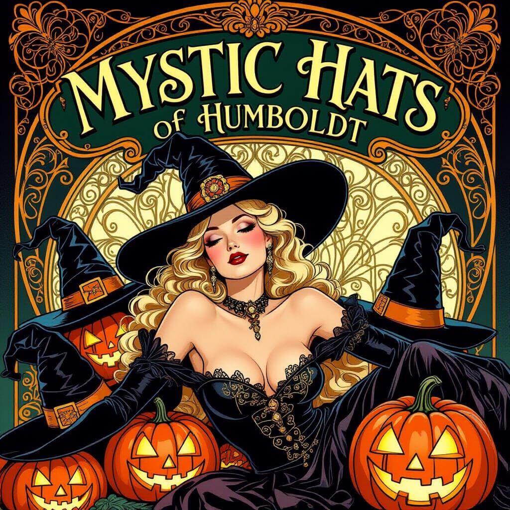 Baroque Witch in Art Nouveau Halloween Scene