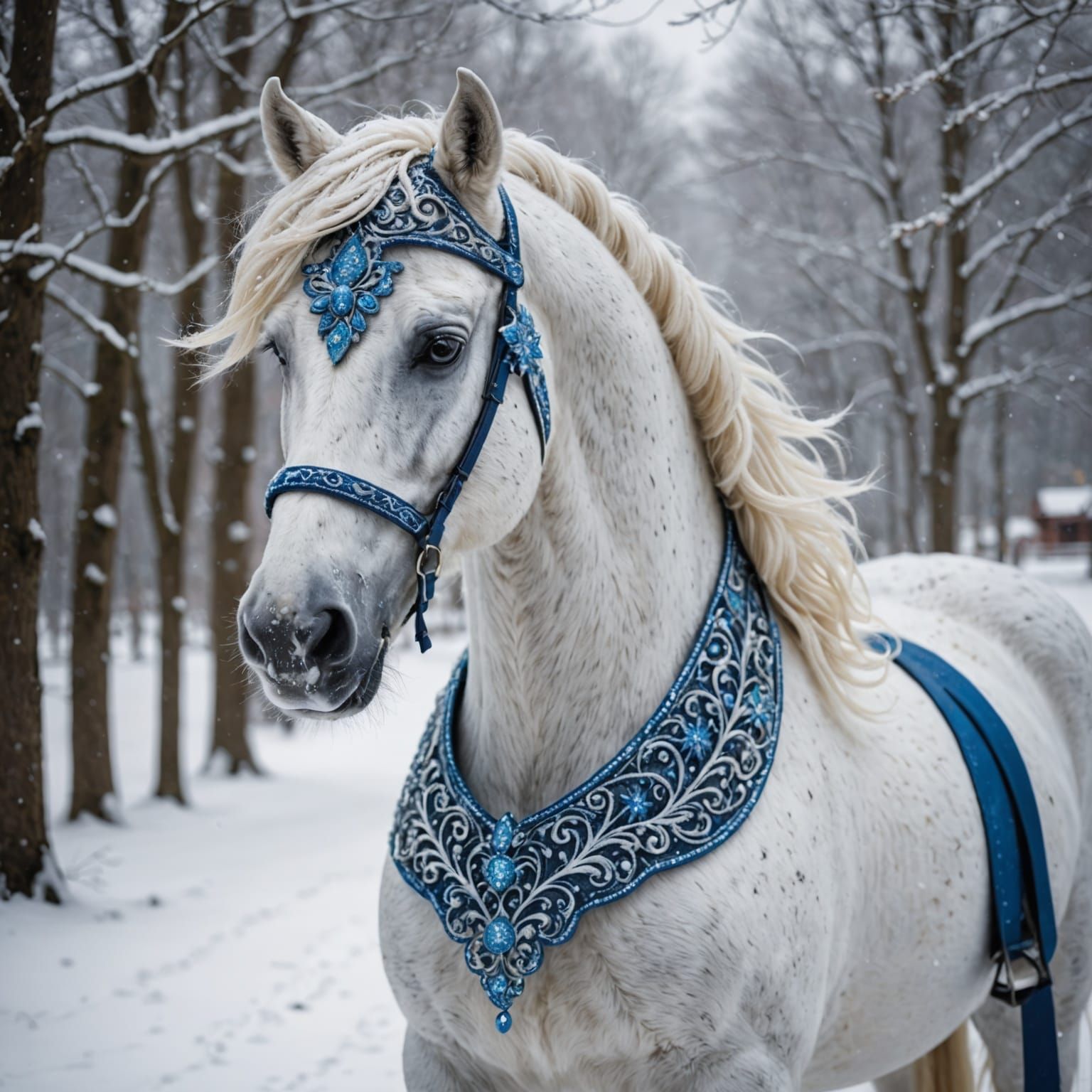 Elegant Snow Horse with Wintery Details
