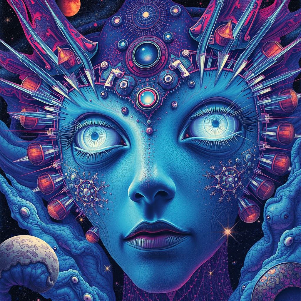 Radiant White Eyes in Cosmic Astral Illustration