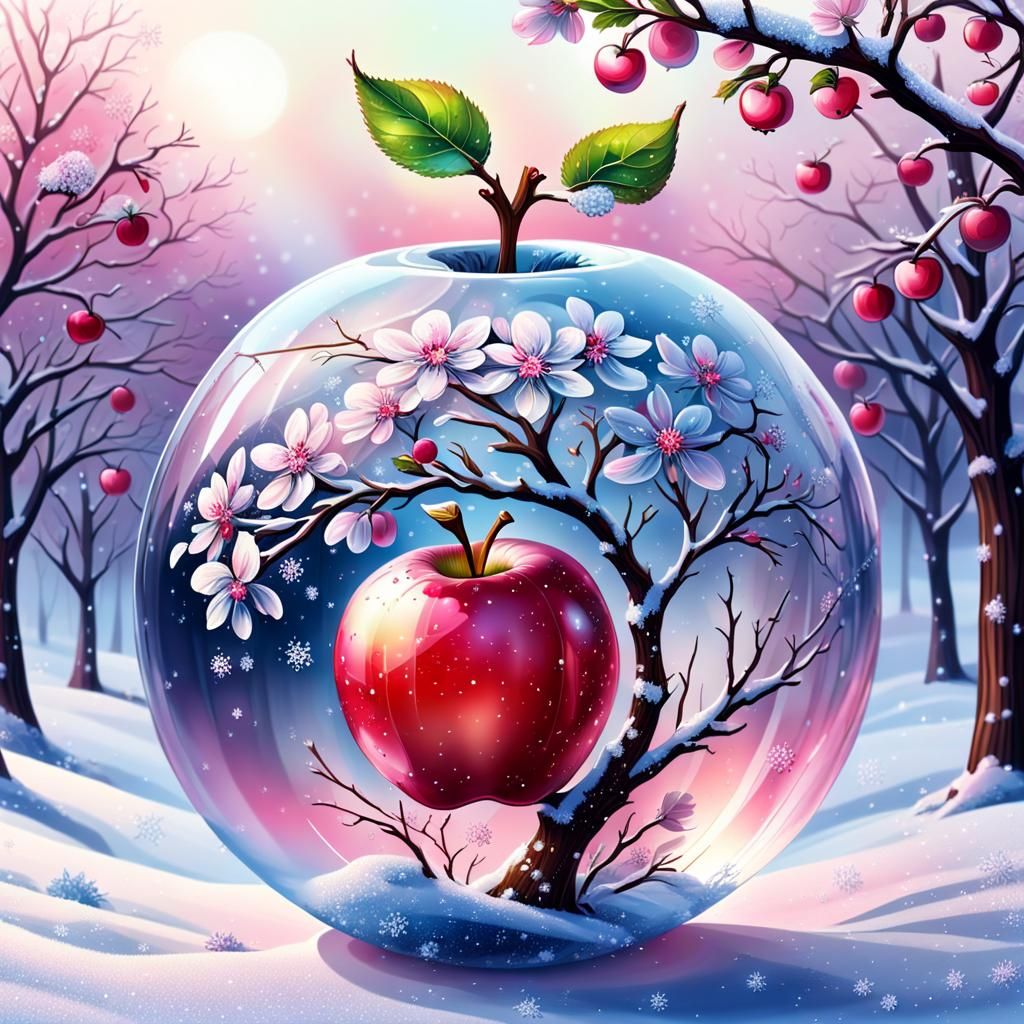 Apple Sphere with Blossoms and Snowflakes