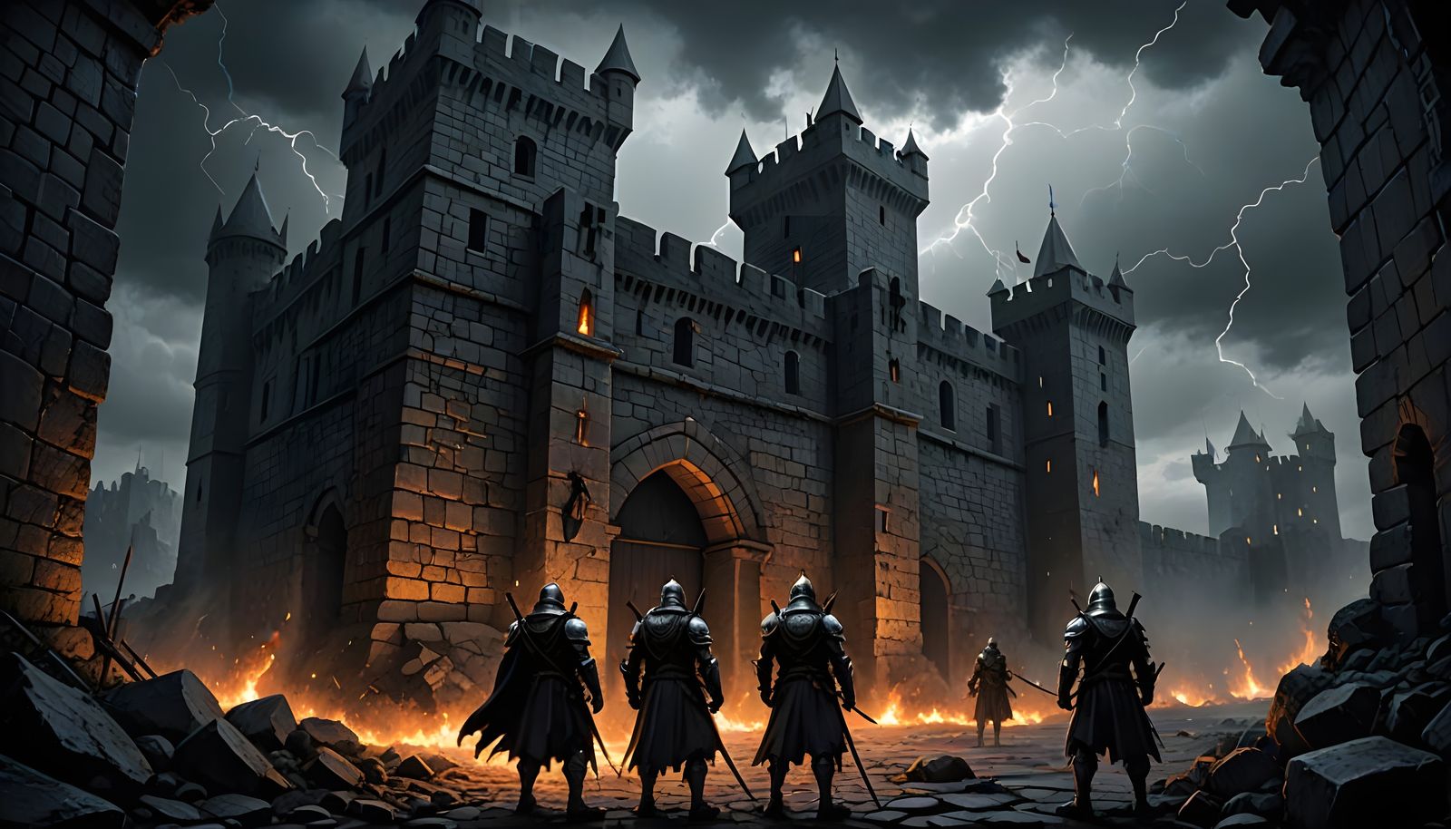 Medieval Fantasy Warriors Bask in Moonlit Shadows