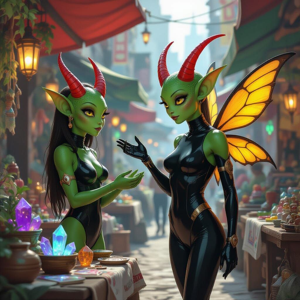 Alien Girl Haggles at Exotic Market