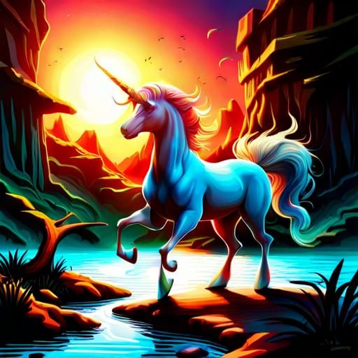 Ethereal Glowing Unicorn with Rainbow Mane in 3D