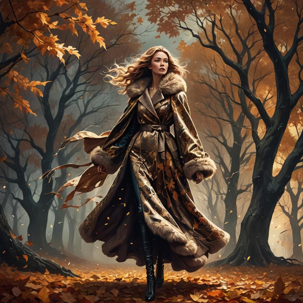 Lady in Autumn Storm: Fantasy Illustration