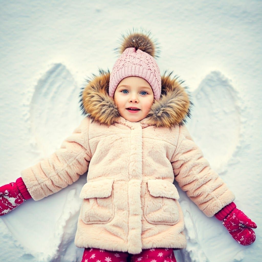 Girl Dances with Snowflakes in Winter Wonderland