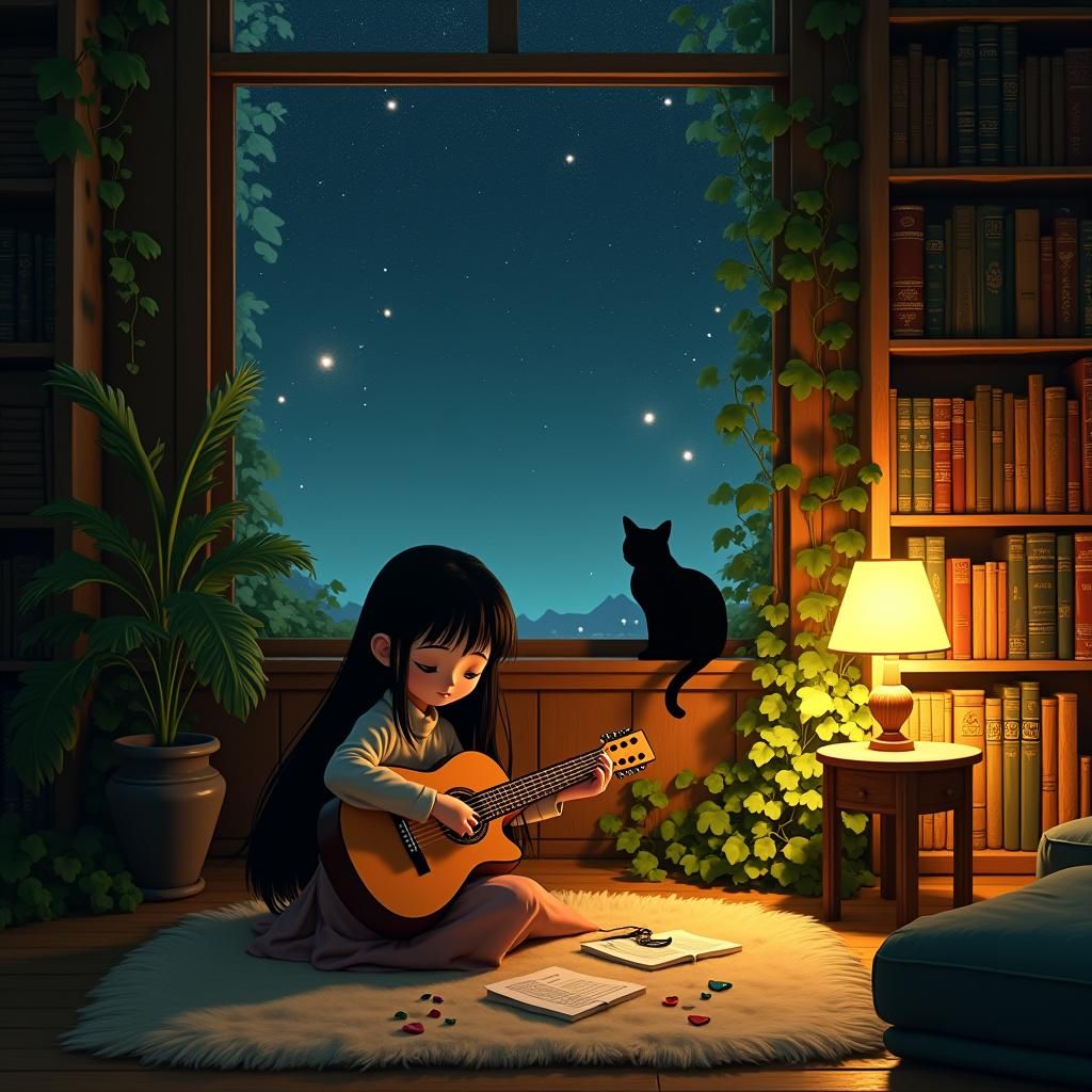 Chihiro Plays Guitar on Cozy Night