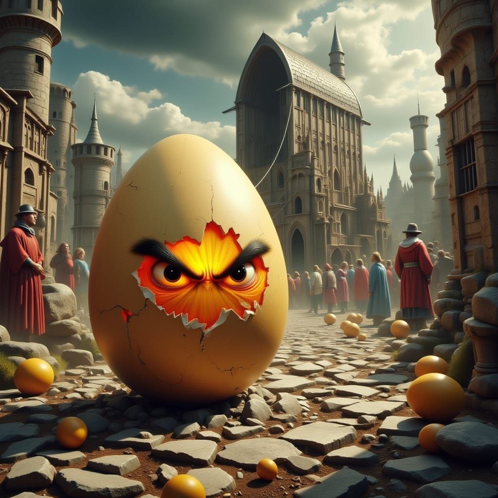 Medieval Trebuchet Dominates Vibrant Amusement Park Scene