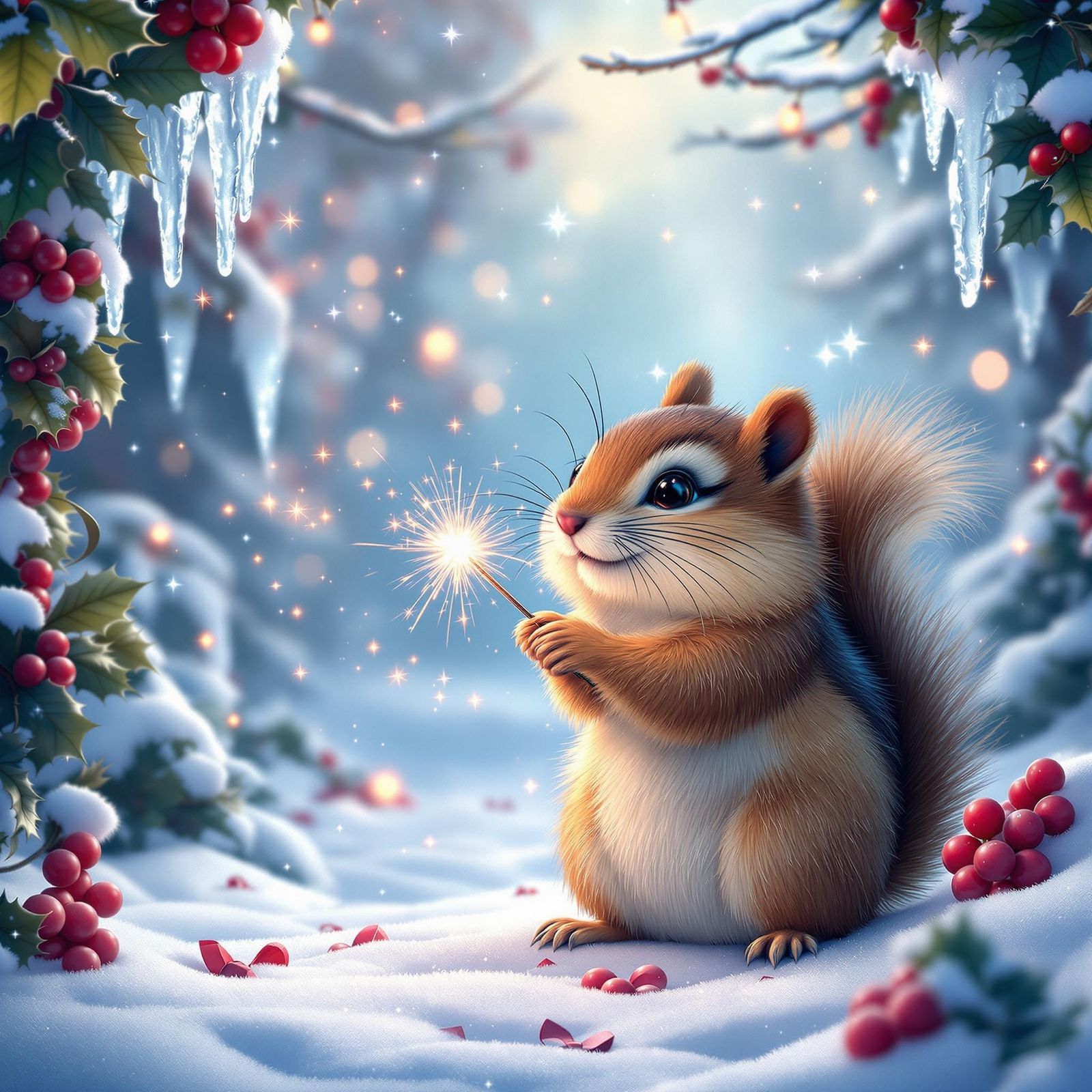 Chipmunk Celebrates Christmas in Winter Wonderland