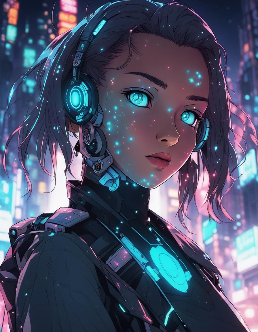 Radiant Cyberpunk Girl in Anime Style