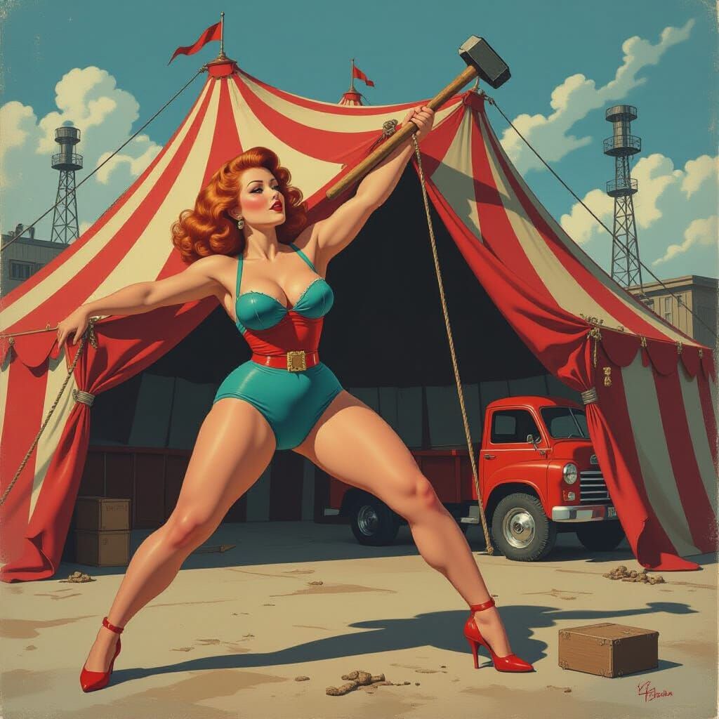 Voluptuous Redhead Sets Up Circus Tent