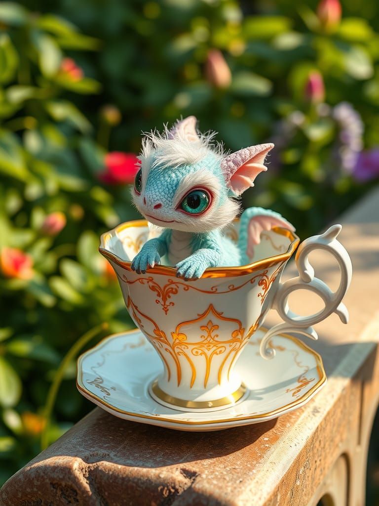 Dragon in Teacup: Art Nouveau Watercolor