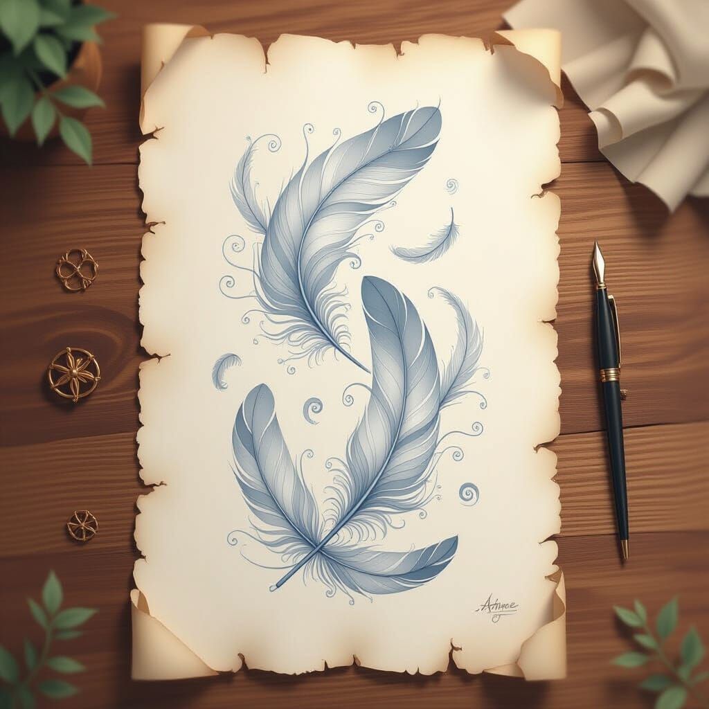 Elegant Feather and Air Tattoo Sheet in Anime Style