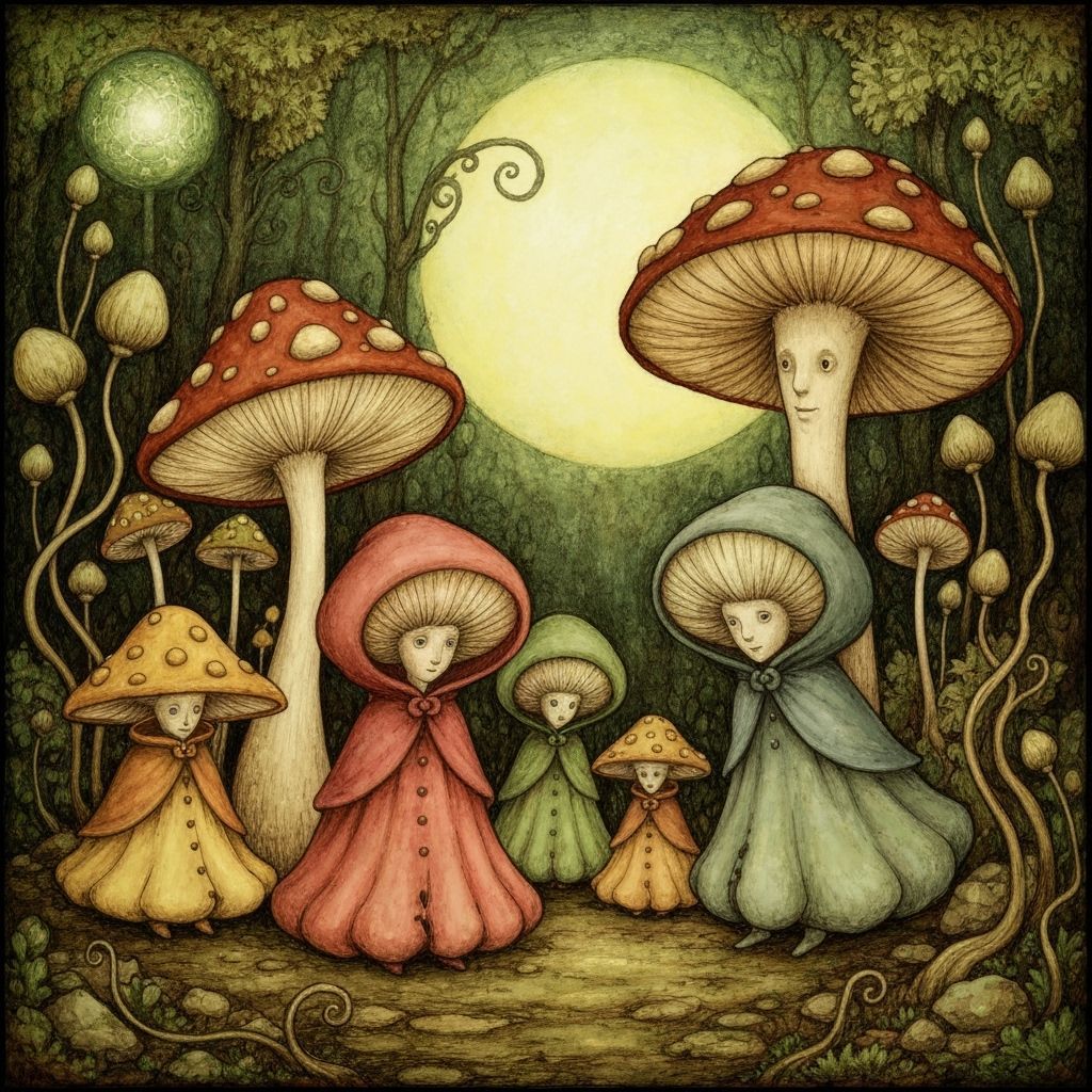Whimsical Mushroom Fairytale in Rackham Style