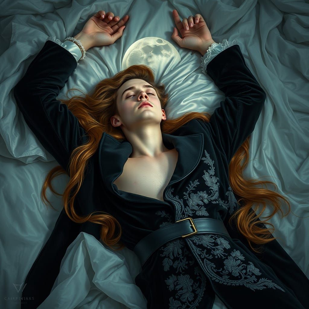 Androgynous Lunar Figure in Velvet Dreamscape