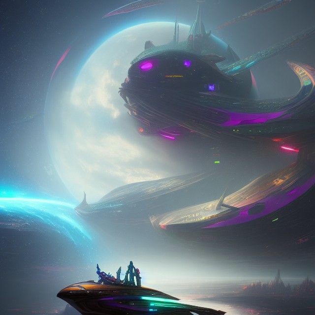 Futuristic Interplanetary Ferry in Intricate Sci-Fi Art