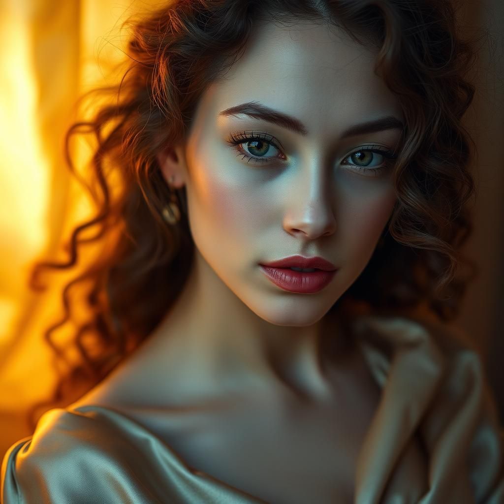 Serene Woman in Golden Light: Hyperrealistic Portrait