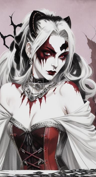 Vampire Huntress Fights Undead in Gothic Horror Art